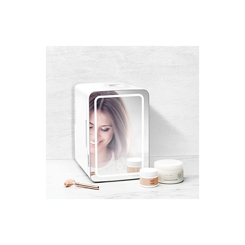 Mini Refrigerador con Espejo, Capacidad 4 Litros, Color Blanco, Modelo