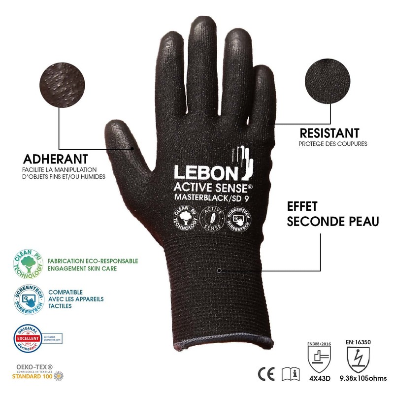 LEBON MASTERBLACK/SD Work Gloves, Kink Protection, Versatile (DIY, Gardening, Comfortable,