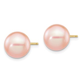 Solid 14k Yellow Gold 9-10mm Pink Round Freshwater Cultured Pearl Stud Post Earrings mm