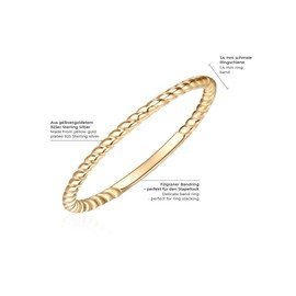 GLANZSTÜCKE MÜNCHEN Women's Ring Sterling Silver Yellow Gold-Plated - Twisted Silver Ring Yellow Gold Ring 925 Silver, 50, Silver, No Gemstone