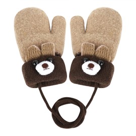 AfinderDE Children's Baby Winter Warm Mittens Winter Gloves Toddler Cute Cartoon Mittens Infant Mittens Cute Knitted Gloves Thermal Knitting Gloves for 0-3 Years (Beige)