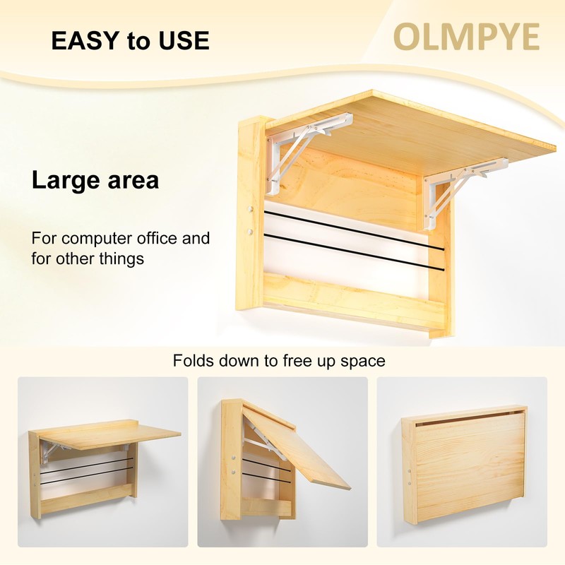 OLMPYE Wall Mounted Folding Table,Wooden Mounted Desk with Iron Bracket,Wall