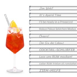 HALM Glass Straws Drinking Sayings Edition XL Party Pack 20 Pieces 20 cm Long with Engraved Funny Sayings in German Straw Straw Glass Straw Gin Tonic Gift