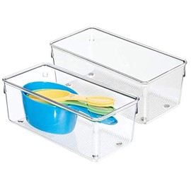 iDesign Linus Kitchen Drawer Organizer for Silverware, Spatulas, Cutlery, Gadgets, Office Supplies, Cosmetics, 4" x 8" x 3", Set of 2, Clear
