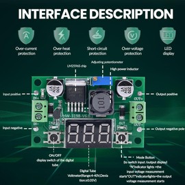 Seloky LM2596 DC-DC Buck Converter Voltage Regulator Adjustable DC to DC 4.0-40V to 1.25-37V 2A Power Supply Module with LED Voltmeter Display