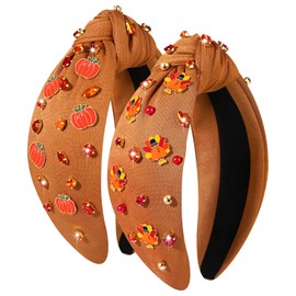 YAHPERN 2PCS Thanksgiving Fall Headbands for Women Cute Pumpkin Turkey Maple Leaf Knotted Headband Jeweled Rhinestone Autumn Thanksgiving Fall Hair Accessories Outfits Holiday Gifts