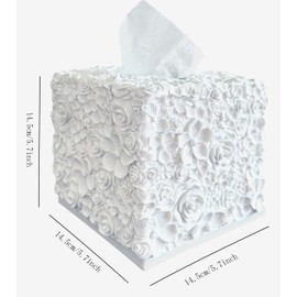 Huitony Square Tissue Box Cover Decorative Kleenex Box Holder for Bathroom & Living Room with Handcrafted Texture (Rose White)