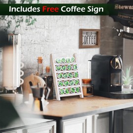 GENMOUS Farmhouse K Cups Ladder Coffee Pod Holder For Countertop, Rustic Wood Coffee Pod Holder K cup Organizer For Home Kitchen Storage, Coffee Station Organizer For Coffee Bar Accessories White