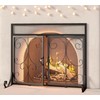 Calidola Large Flat Fireplace Screen with Doors, Wrought Iron Frame