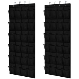 Gorilla Grip Over the Door Shoe Organizer, 2 Pack, 24 Breathable Mesh Pockets, Space Saving Hanging Storage Holder, Closet Rack Hanger Holds Up to 40 lbs, Hangs on Closets, Shoes, Accessories, Black