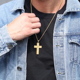 Rajputana Football Cross Necklace for Boys Men Stainless Steel Bible Verse Pendant with 50+5cm Chain First Communion Christening Religious Sports Jewelry Gift, Gemstone