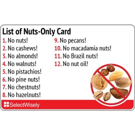 List of Nuts-Only Allergy Translation Card - Translated in Portuguese (Brazilian) or Any of 59 Languages
