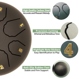 YAYUEST Rain Chime Drum - 8 Note 6 Inch Rain Drum for Outside Garden, with Bag, Music Book, Drumsticks, Mallet Holder and Finger Paddles, Waterproof Musical Rain Drum for Garden (Black)