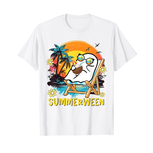 Summerween Funny Summer Halloween Ghost Summer Beach Vibes T-Shirt