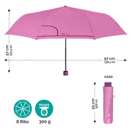 PERLETTI Umbrella Compact Handbag for Women - Pocket Umbrella Manual for Women Girls - Women's Umbrella Rain Umbrella Storm Resistant Lightweight Mini - Diameter 97 cm, lightpink