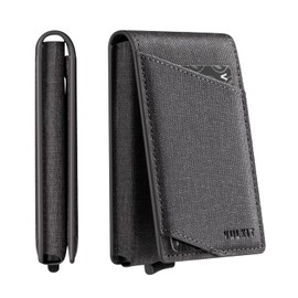 VULKIT Card Holder Slim Wallet for Men Minimalist Bifold RFID Blocking Magnetic Closure Holds 12 Cards, gray, Minimalist