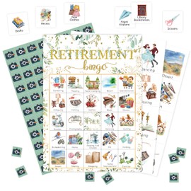 HMJKL Retirement Bingo Game, Greenery Bingo Cards Set, Retirement Party Bingo Supplies for Adults, Family Friend Office Activities Favors Decorations for 24 Player, 01