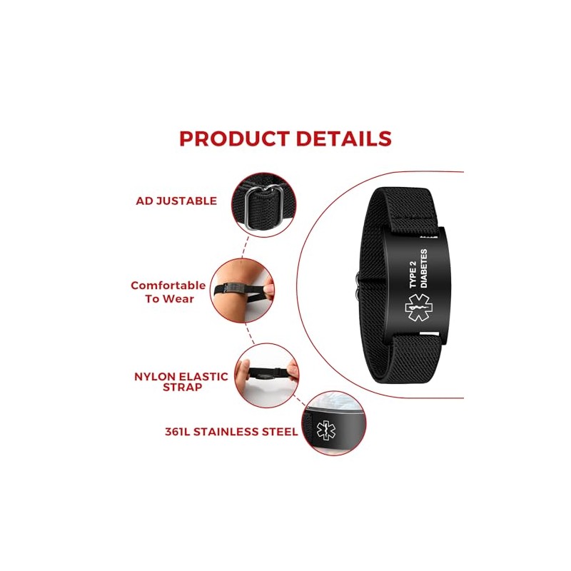 Pulsera personalizada de alerta médica, pulsera de identificación de acero