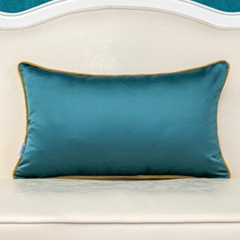 Alerfa 12 x 20 Inch Teal White Geometric Striped Gold Leather Patchwork Velvet Cushion Case Luxury Modern Lumbar Throw Pillow Cover Decorative Pillow for Couch Sofa Living Room Bedroom Car