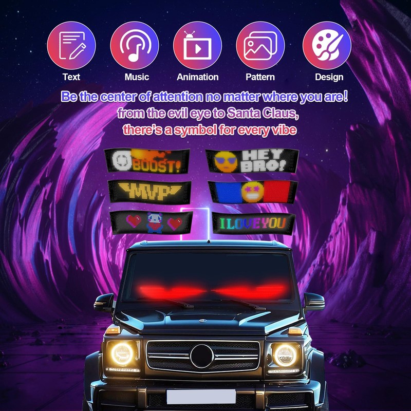 LED Sign for Car,Programmable LED Sign USB 5V Bluetooth Application