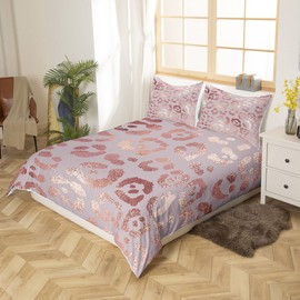 Homewish Cheetah Print Bedding Sets Single,Rose Gold Colored Leopard Print Comforter Cover,Luxury Pink Sequin Duvet Cover,Safari Animal Bedding,Ultra Soft Cozy Durable Quilt Cover