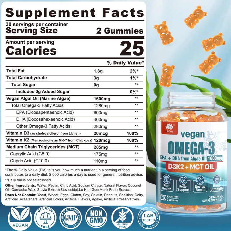 LILICARE LILICARE Liposomal Vitamin C 1000mg & Vegan Omega3 Gummies