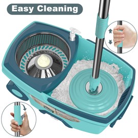 Spin Mop and Bucket System, Mop and Bucket with Wringer Set,Mops for Floor Cleaning,Household Supplies Tools with 6 Replacement Refills,61" Extended Handle for Household Hardwood Floor - Green