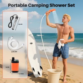 COOLIGO Portable Camping Shower with Heater, 6000mAh Rechargeable Camping Shower with 2000W Auto-Off Immersion Heater, LED Display, Heated Outdoor Shower for Travel, Hiking, Car