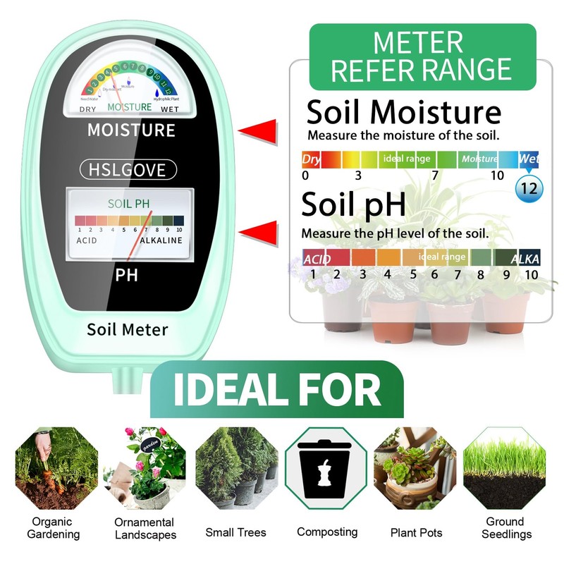 HSLGOVE Soil Test Kit, 2-in-1 Soil Moisture Meter/Soil PH Meter,