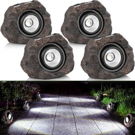 Candieslife Solar Rock Lights Outdoor Garden Waterproof - Super Bright LED Solar Spotlights, Solar Powered Landscape Path Decorative Garden Stone Lights for Pathway, Walkway, Yard, Patio (4 Pack)