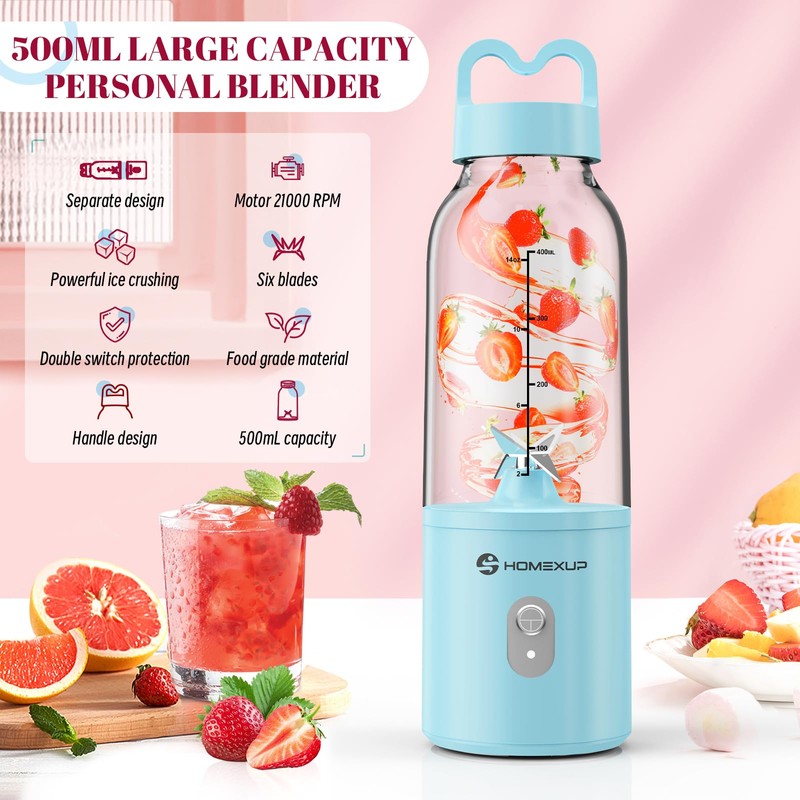 Portable Personal Blender 17 OZ/500 ML Juicer, 175W Personal Size