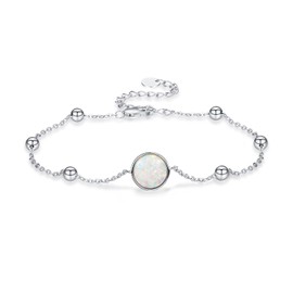 TANGPOET White Opal Bracelet Jewelry for Women 925 Sterling Silver Dainty Charm Link Opalite Beaded Bracelet Opalite Jewelry Gift for Mom Daughter Birthday Christmas