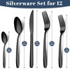 Hunnycook 60-Piece Black Silverware Set for 12, Stainless Steel Cutlery
