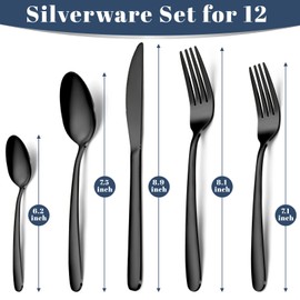 Hunnycook 60-Piece Black Silverware Set for 12, Stainless Steel Cutlery Flatware Set, Includes Forks Spoons and Knives, Utensil Sets for Home Kitchen Restaurant, Dishwasher Safe