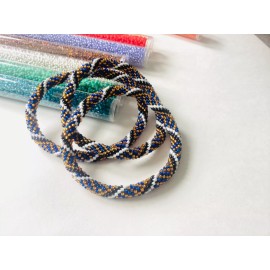 karmafairtrade One Pc  Blue Design Nepal Roll Over Bracelet. Seed Beads as Shown Beaded Jewelry