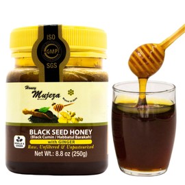 Black Seed Honey with Ginger - Not Mixed with Oil or Powder - Gluten Free - Non GMO - Immune Booster - 100% Natural Raw Honey (250g /8.8oz)