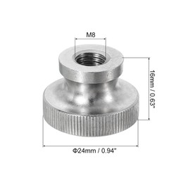 QUARKZMAN Knurled Thumb Nuts, 3 Pieces M8 x D24 mm x H16 mm Stainless Steel Round Buttons Fasteners Blind Hole Hand Screw Nut Silver for 3D Printer Parts, Machine Tools