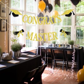 Congrats Master Banner, Congrats Masters Graduate, Masters Degree, Mastered It, Class of 2025 Graduation Party Decorations, Gold Glitter