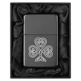 ROLYAD Lighter in Black Silk Lined Gift Box Celtic Clover Shamrock (Black)