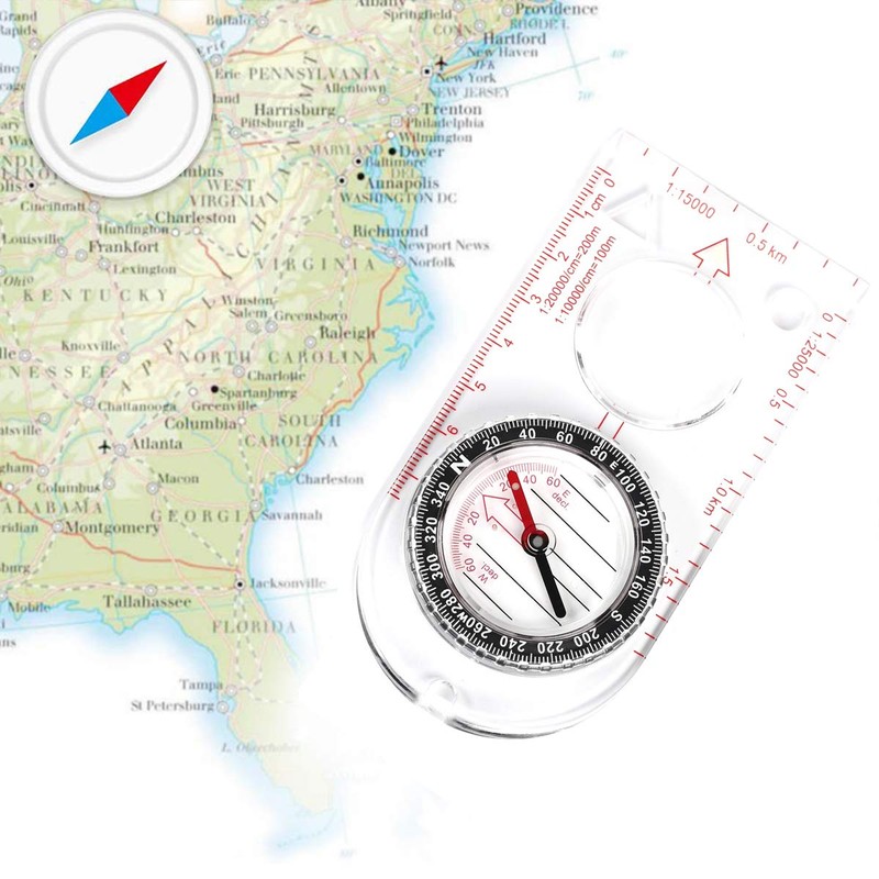 VANANA Outdoor Baseplate Ruler Map Scale Compass for Navigation Camping