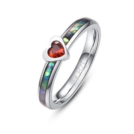 Abalone Shell Inlay Stainless Steel Rings Dainty Love/Heart Band Wedding red Cubic Zirconia Cz 3mm Ring for Women Her Teens Girls Girlfriend Size 9