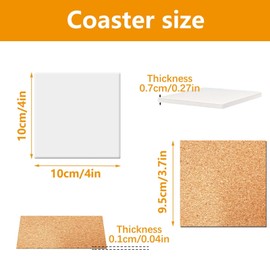 14 PCS Ceramic Tiles for Crafts 4x4 inches and self-Adhesive Cork mat ，unglazed Ceramic Coasters for Crafts ，Use with Alcohol Ink or Acrylic Pouring Make Your Own DIY Coasters