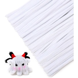 Tiehuoxia 200pcs Pipe Cleaners [White] Thick Chenille Stems for DIY Crafts & Art Projects, Beginner's Manual Included