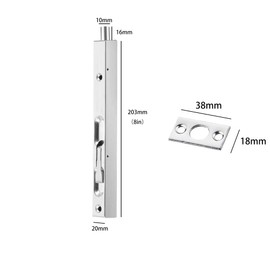 Hidden Door Lock, Silver 304 Stainless Steel 8 inch Security Door Bolt Latch,French Door Slide Bolt Lock, Double Door Lever Action Flush Door Bolt Latch, Spring Dust Plug, Brushed Finish