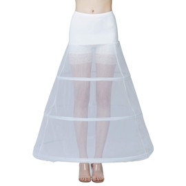 BEAUTELICATE Women's Petticoat Crinoline Underskirt Long A-line Vintage for Wedding Bridal Evening Dress Cosplay Costume(White - 3 Hoops, 12-14)