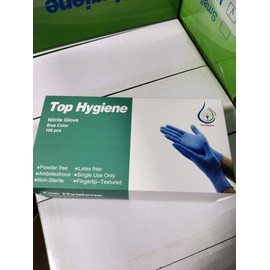 TOP HYGIENE DISPOSABLE POWDER FREE LATEX FREE LARGE NITRILE GLOVES. 100 PIECES IN A BOX. AMBIDEXTROUS SURFACE. LARGE SIZE