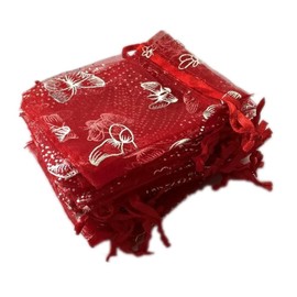 Tovip Wholesale 100PCS Organza Bag Butterfly Design Wedding Pouches Jewelry Packaging Bags (Red, 5x7 (13x18cm))
