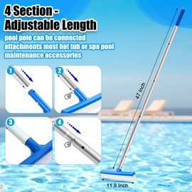 Tioncy 4 Pcs Pool Cleaning Kit Includes 11.8" Pool Brush Head with 47" Aluminum Pole, Hand Scrub Brush and Scrubbing Scouring Sponge Pads for Spa Bathroom Hot Tub Kitchen Walls Tiles Floors Cleaning