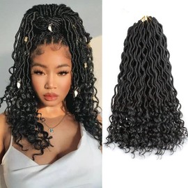 Xtrend 24 Inch 8 Packs Boho Box Braids Crochet Hair with Curly Hair 15 Strands/Pack Pre Looped Long Black Messy Goddess Box Braids Hair Extensions for Black Women