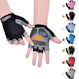 CubePlug Kids Boy Girl Cycling Climing Half Finger Gloves GEL Padded BMX Bike Fingerless [SPI] (M, Black)